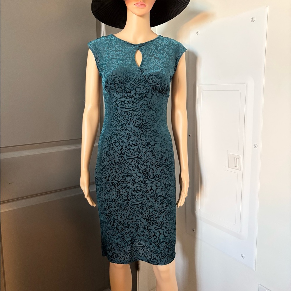 Apt. 9 Green Teal Midi Dress stretch size SP small petit velvet
